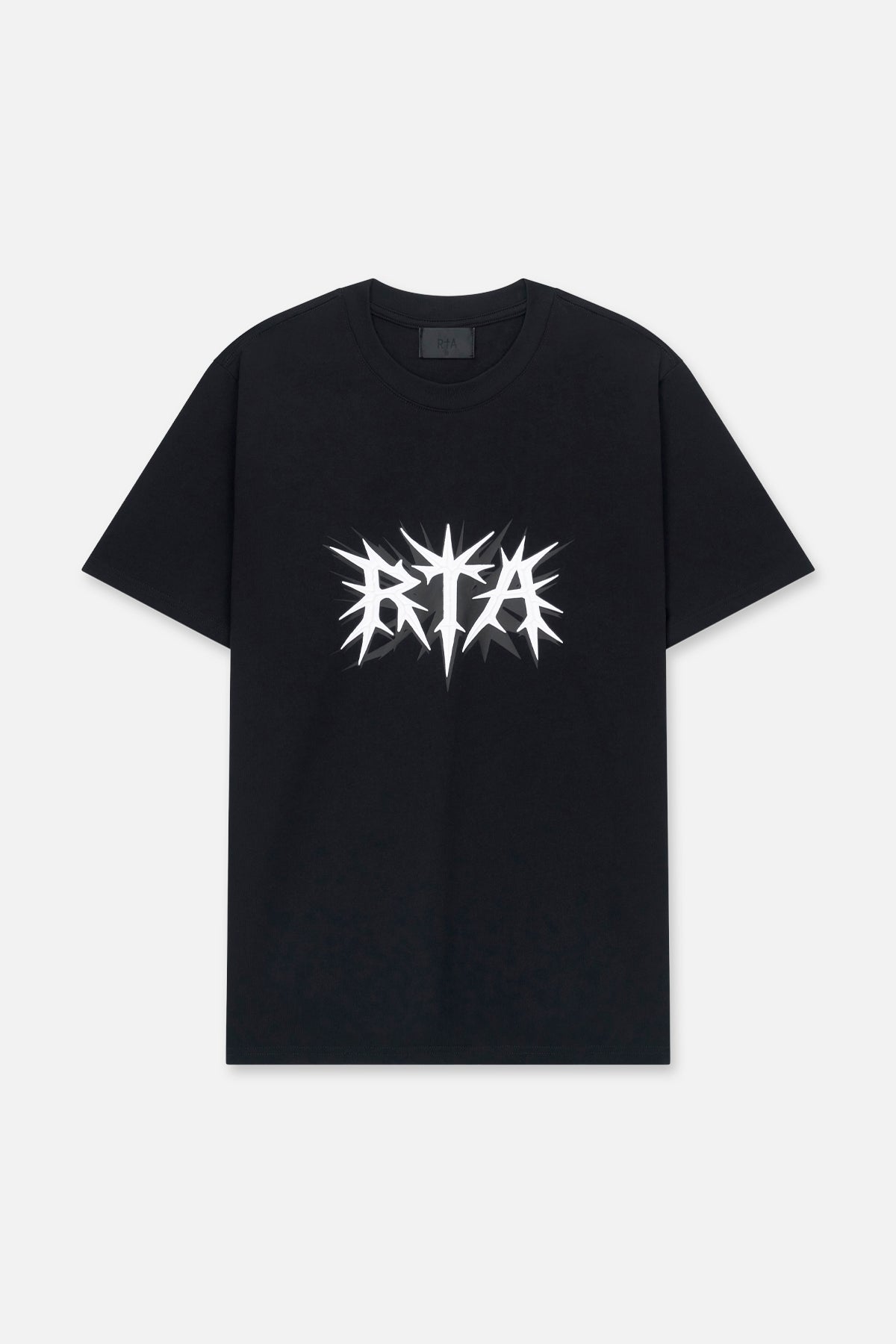 Black Cotton Liam Spike Logo Tee - Front View | RTA