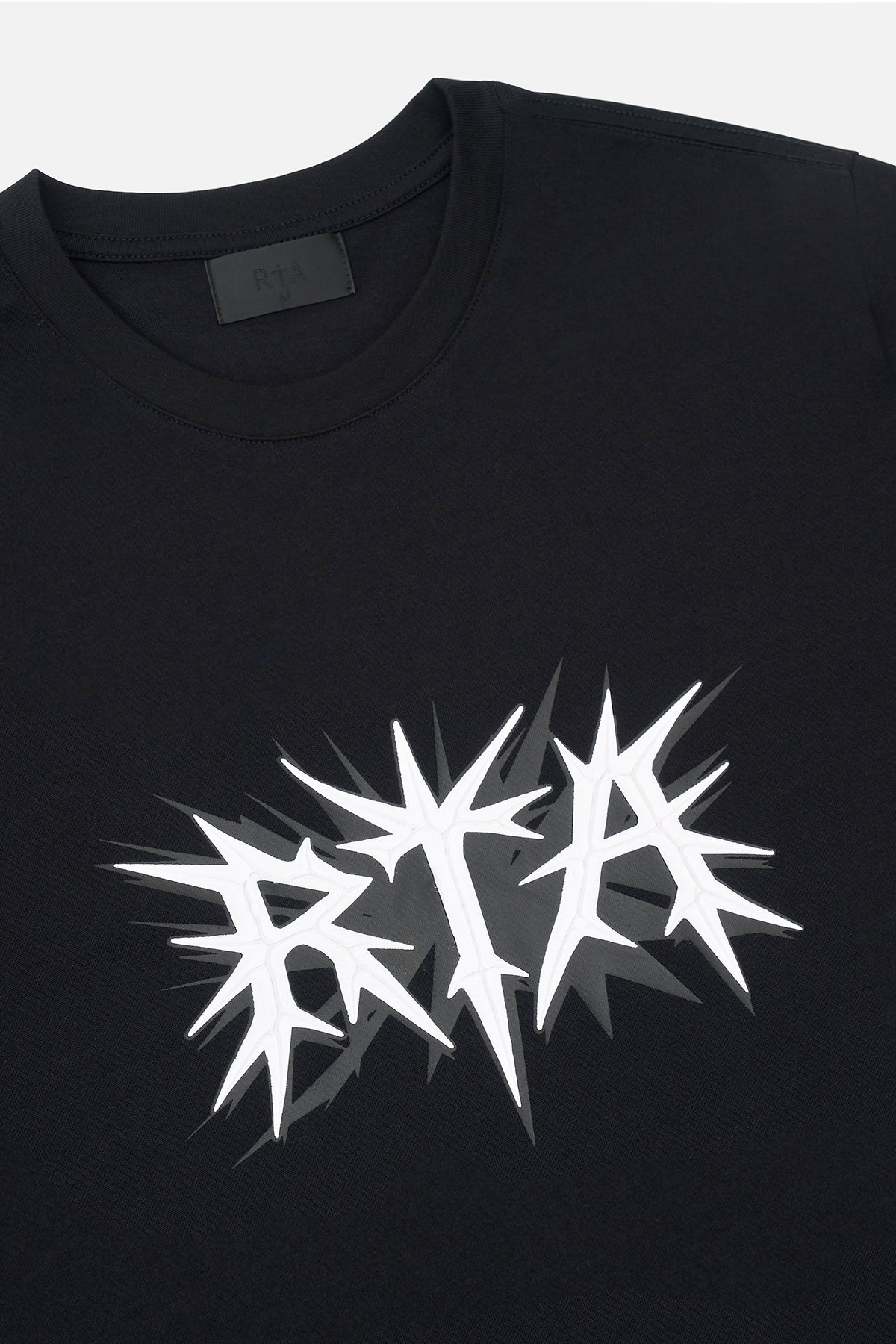 Black Cotton Spike Logo Tee - RTA Logo Detail | RTA
