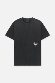 Black Cotton Colin Oversized Tee with Triple Cross Graphic - Front View | RTA
