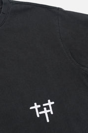 Black Oversized Tee Triple Cross Graphic - Front Detail Close-Up | RTA