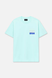Turquoise Cotton Colin Oversized Tee with RtA Stacked Logo - Front View | RTA