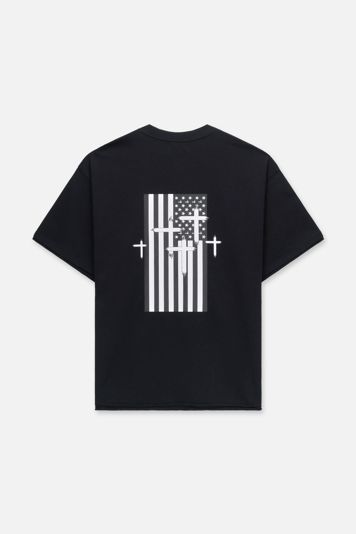 Black Cotton Elian Double Layered Tee - Back View with Flag Graphic | RTA