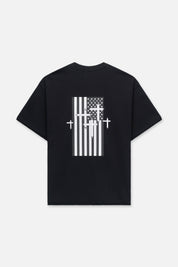 Black Cotton Elian Double Layered Tee - Back View with Flag Graphic | RTA