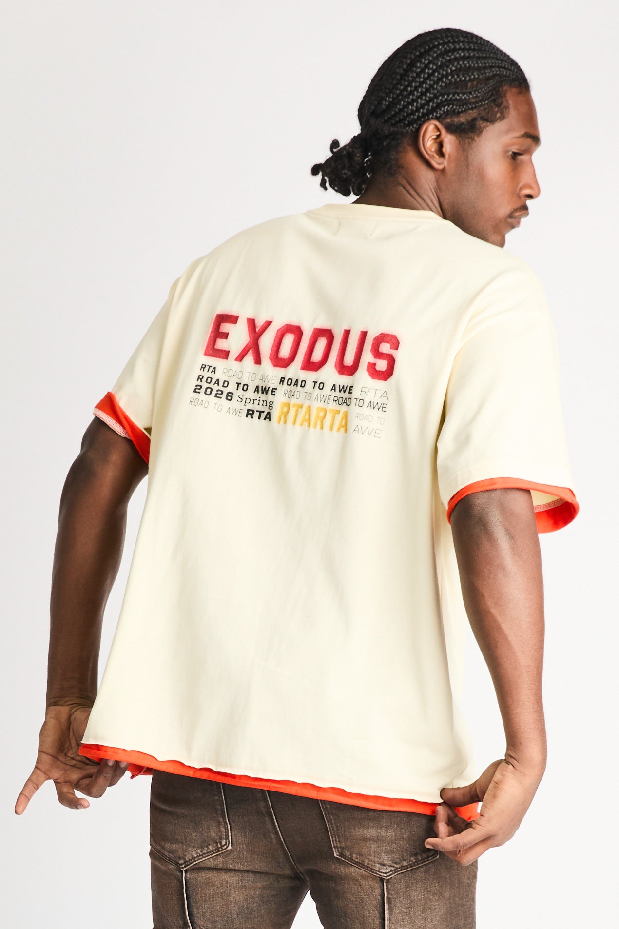 ELIAN DOUBLE LAYERED SHORT SLEEVE TEE | RAW SAND RTA