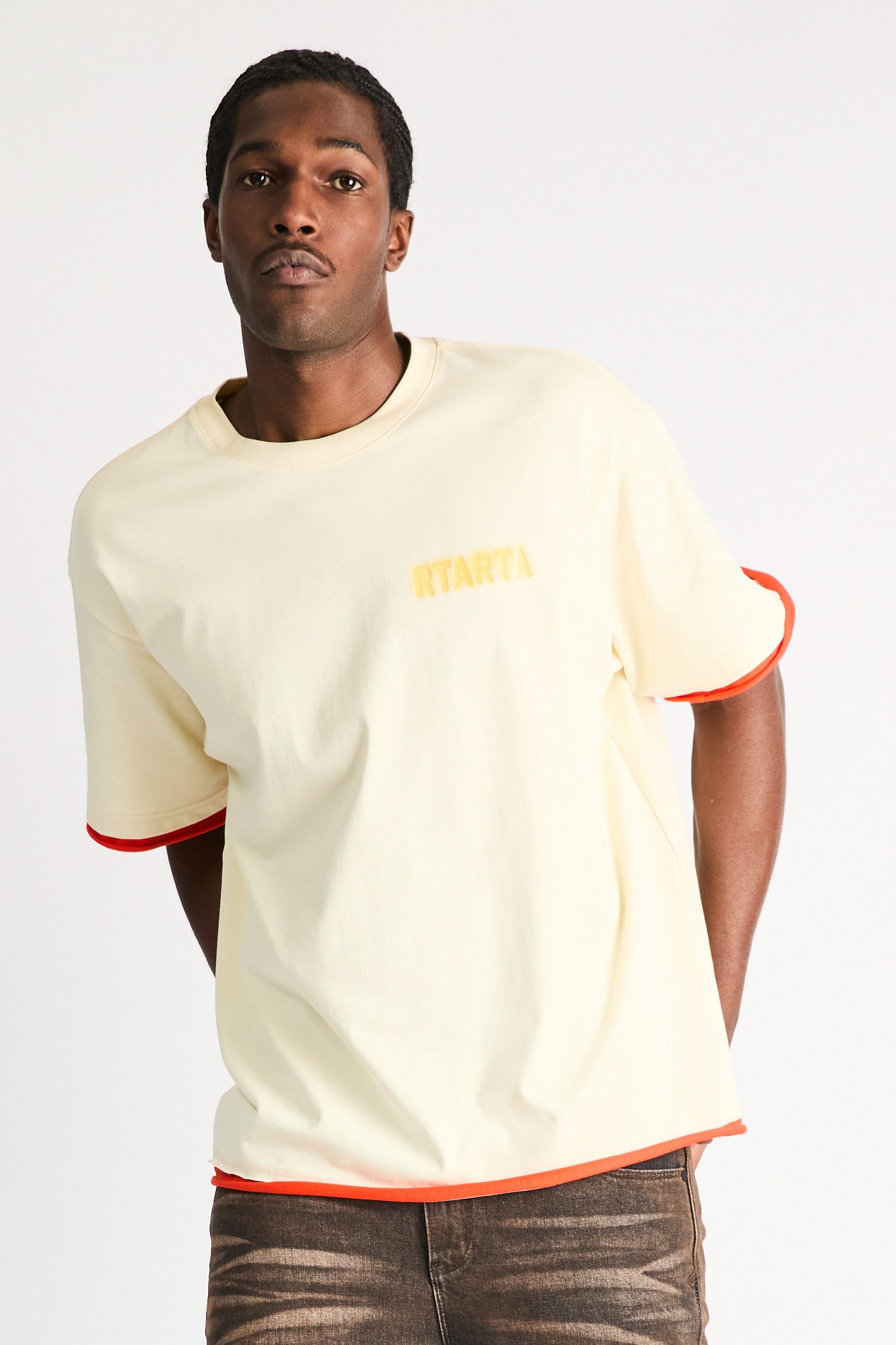 ELIAN DOUBLE LAYERED SHORT SLEEVE TEE | RAW SAND RTA