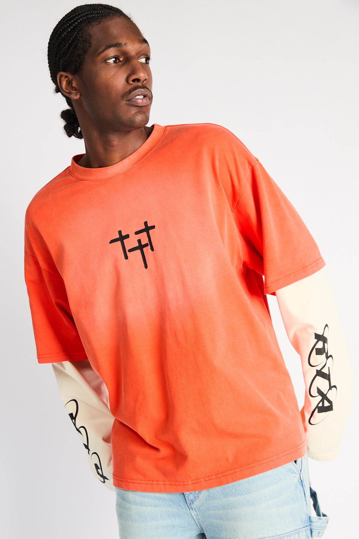 Men's Orange Double Layered Long Sleeve Tee | RTA