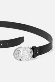 Black Leather Ysen Cross Belt - Flat Lay Showing Premium Strap and Silver Cross Buckle | RTA