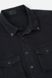 Black Denim Shirt Cross Rivets Detail - Collar View | RtA