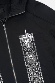 Black Nylon Windbreaker - Paisley Graphics Detail Close-Up | RtA