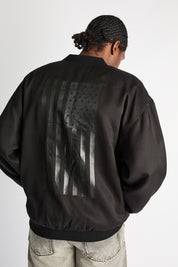 Black Leonard Bomber Jacket - Back View On Model | RTA