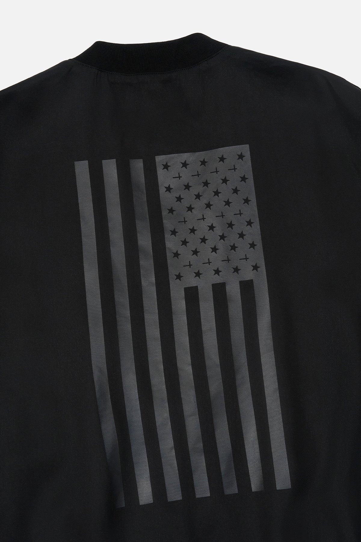 Black Leonard Bomber Jacket - American Flag Graphic Detail | RTA