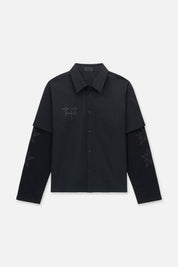 Black Cotton Erik Double Layered Shirt with Cross Graphics - Front View | RTA