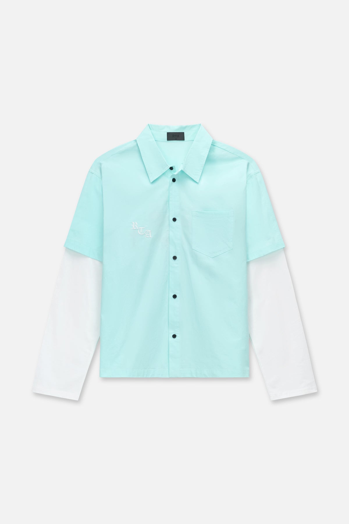Light Blue Cotton Erik Double Layer Shirt with White Long Sleeves - Front View Flat Lay | RTA