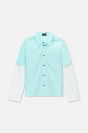 Light Blue Cotton Erik Double Layer Shirt with White Long Sleeves - Front View Flat Lay | RTA