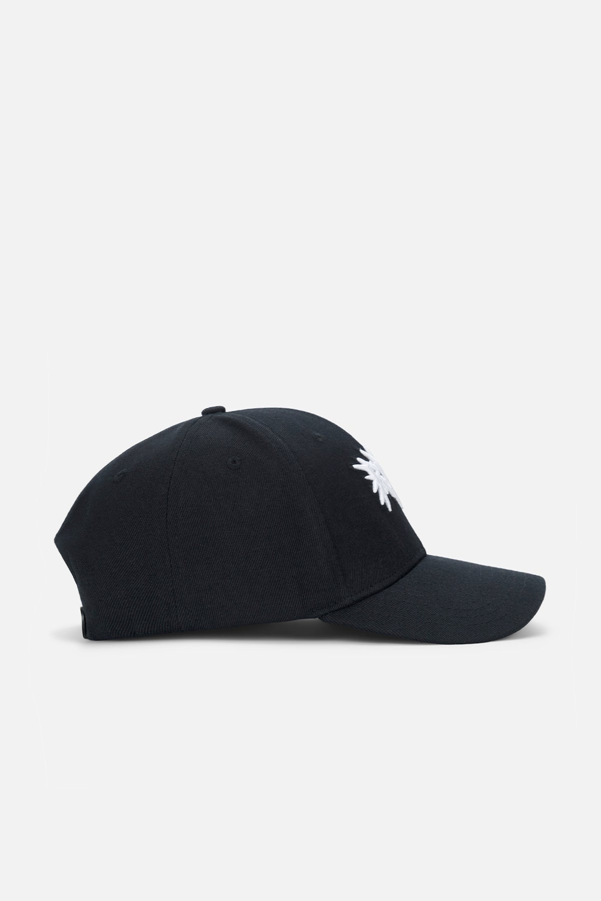 Black Streetwear Hat with White Embroidery - Side Profile | RTA