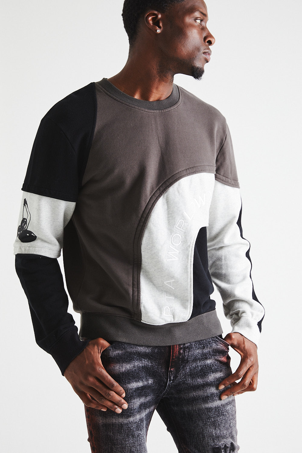 CHARLES SWEATSHIRT | BLACK WHITE GREY PATCHWORK