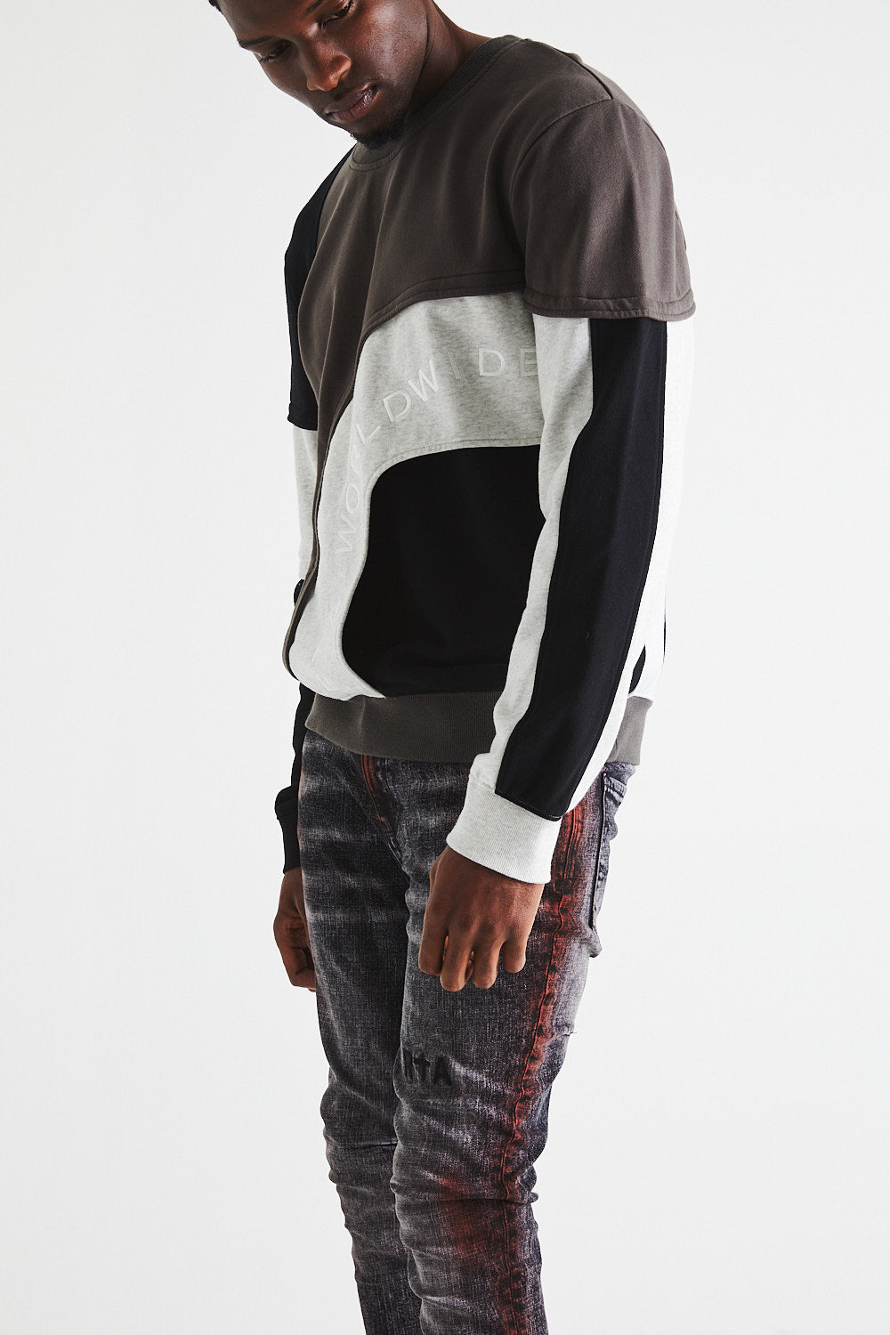 CHARLES SWEATSHIRT | BLACK WHITE GREY PATCHWORK