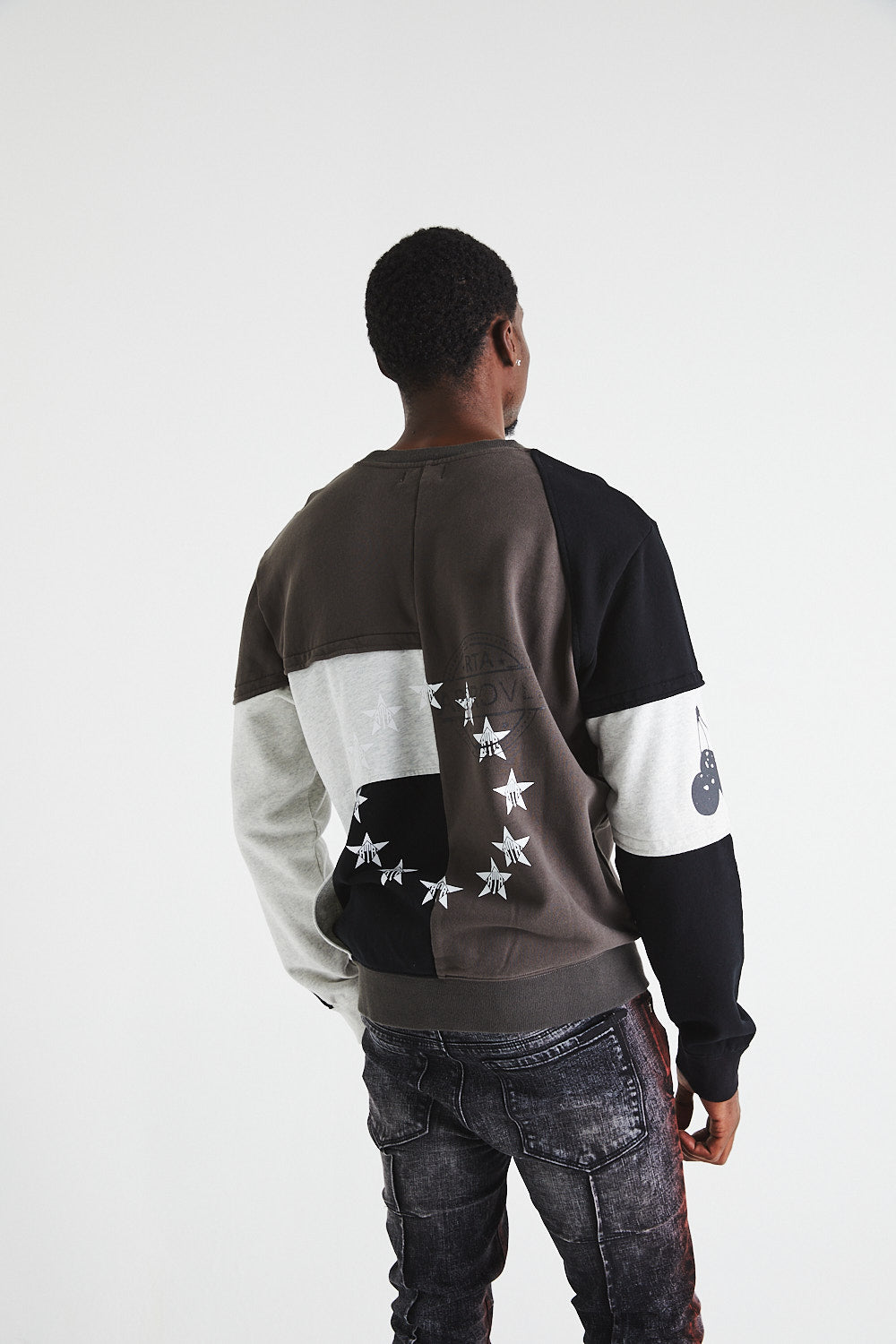 CHARLES SWEATSHIRT | BLACK WHITE GREY PATCHWORK