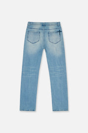 Dust Mist Light Wash Denim Slim Fit Jeans - Back Flat Lay, Cross Embroidery Pocket | RTA