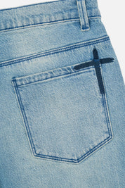 Dust Mist Light Wash Denim - Back Pocket Cross Embroidery Detail | RTA