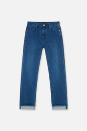 Royal Blue Denim Slim Fit Jean with Cuffed Hem - Front Flat Lay | RTA