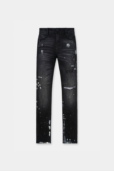 CLAYTON RIPPED JEAN | DISTRESSED CHARCOAL PAINT SPLATTER