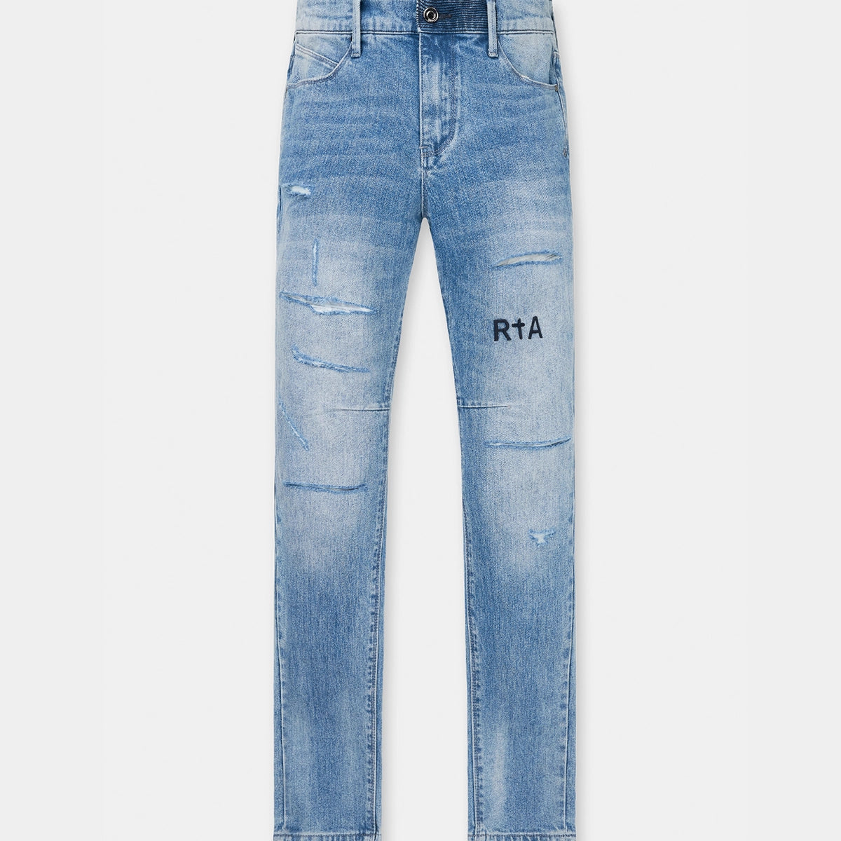 Vintage Blue Distressed Denim Bryant Skinny Jeans - Front View | RTA