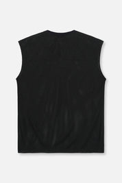 V-NECK SLEEVELESS MESH TEE | BLACK UPSIDE DOWN LOGO