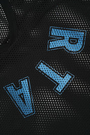 V-NECK SLEEVELESS MESH TEE | BLACK UPSIDE DOWN LOGO