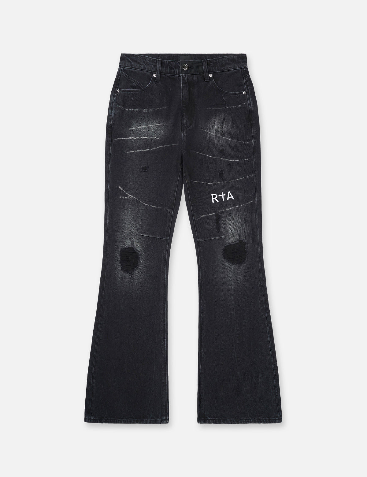 Smokestack Black Distressed Denim Flare Jeans - Front View | RTA