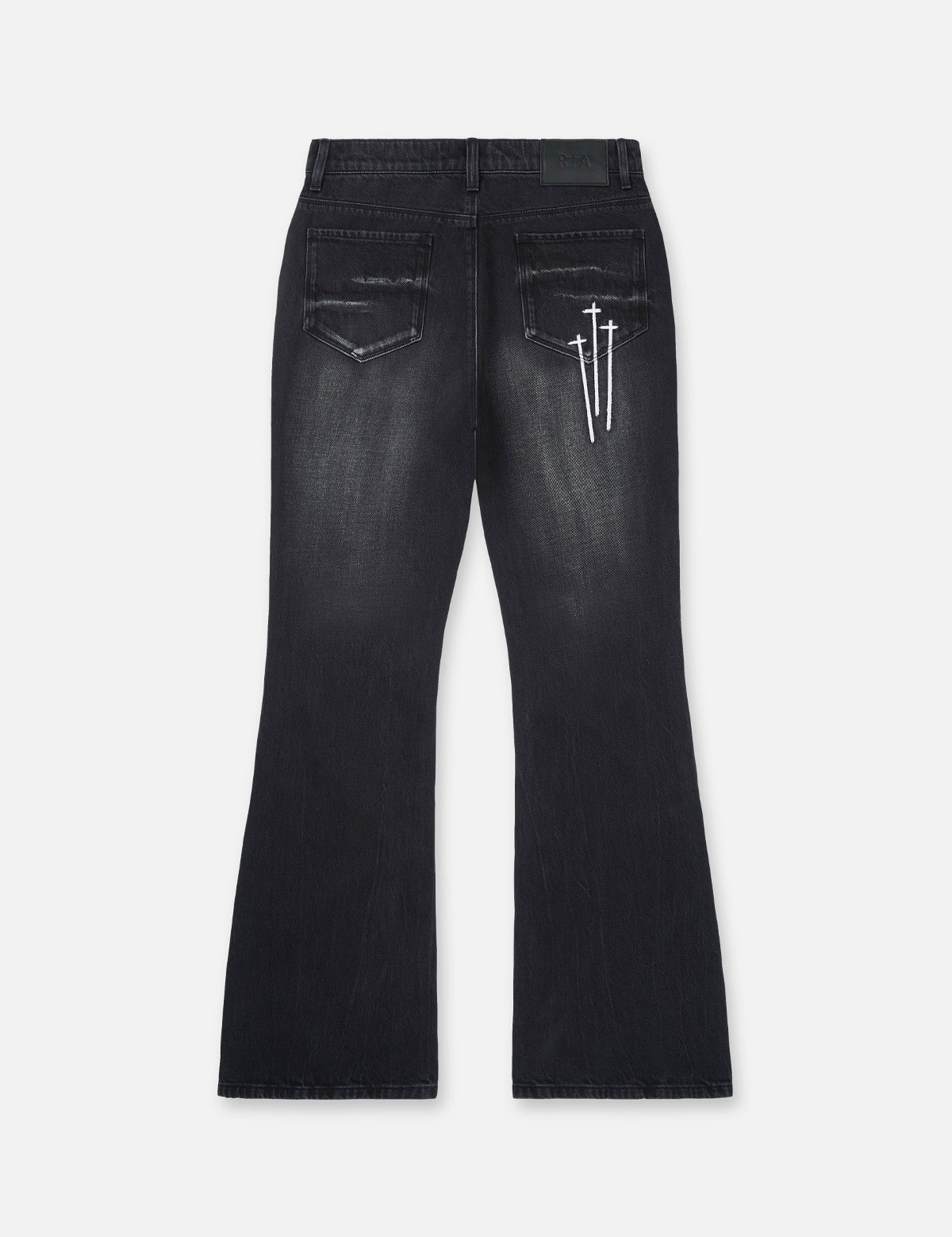 Black Flare Jeans with Triple Cross Back Pocket - Back View | RTA