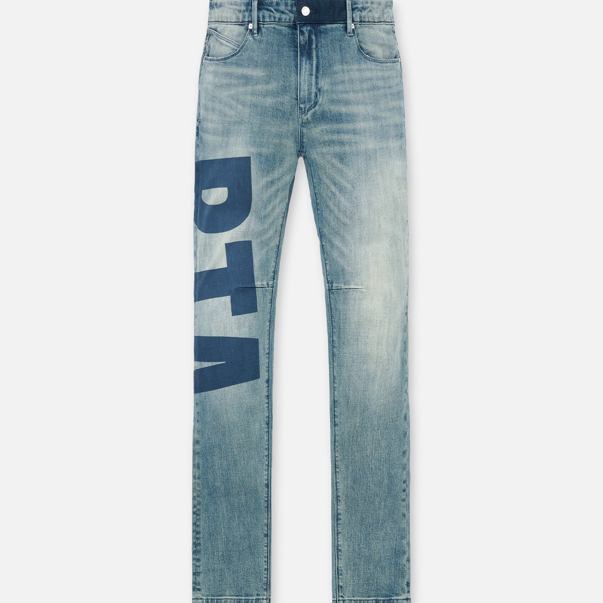 Mid Blue Bryant Skinny Jean with RTA Logo Print - Front View | RTA