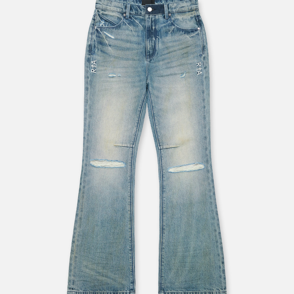 Muddy Sky Denim Mael Flare Jeans - Front View with RTA Logo | RTA