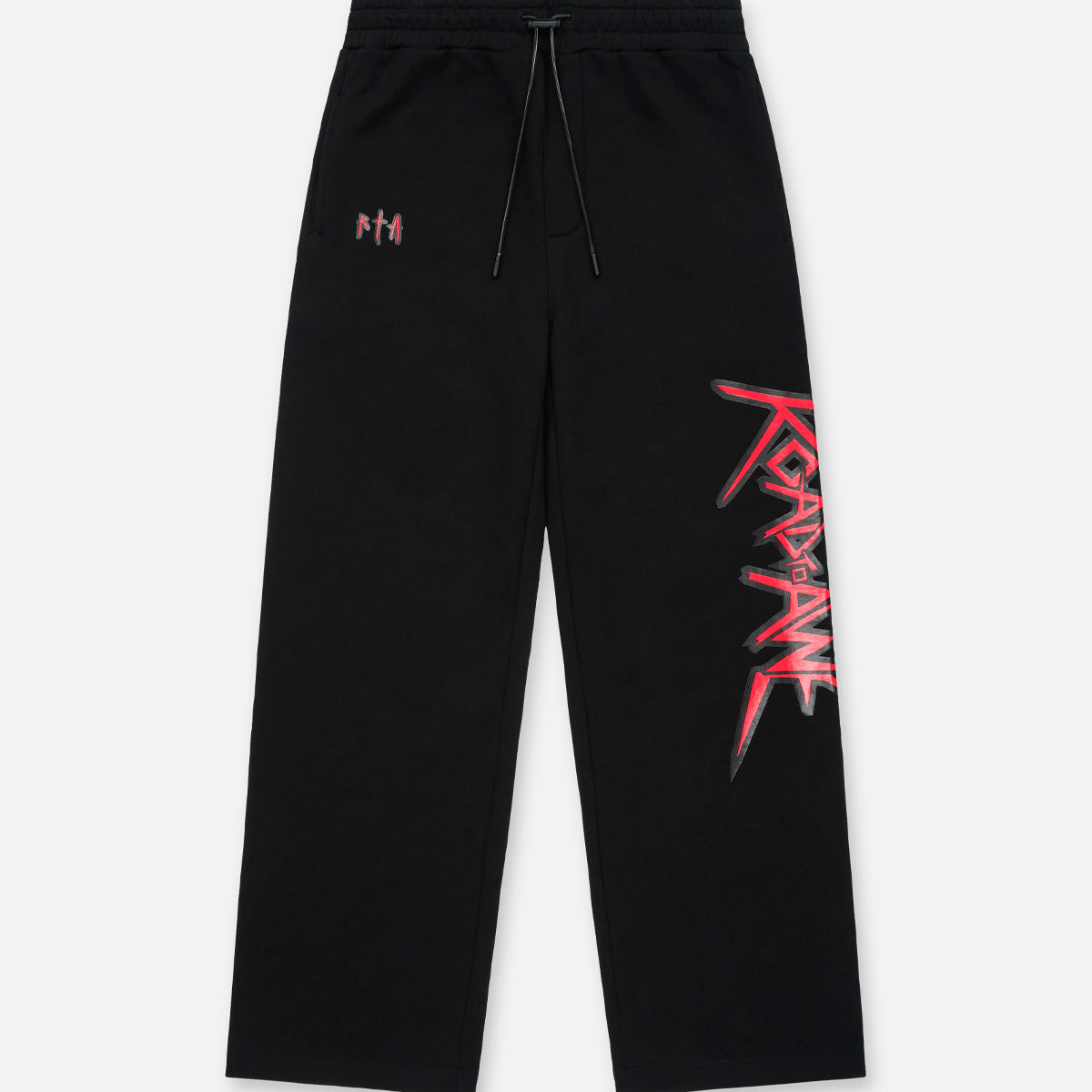 Black Cotton Cameron Sweatpants with Red Metal Logo - Front View | RTA