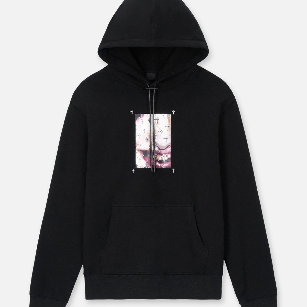 Black Cotton Dion Hoodie with Cross Grillz Graphic - Front View | RTA