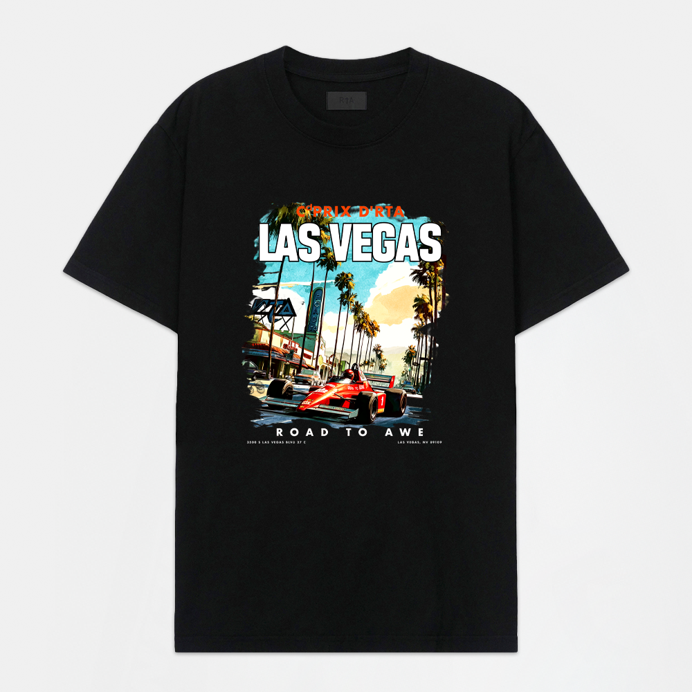 Black Cotton Las Vegas Race Tee - Front View | RTA