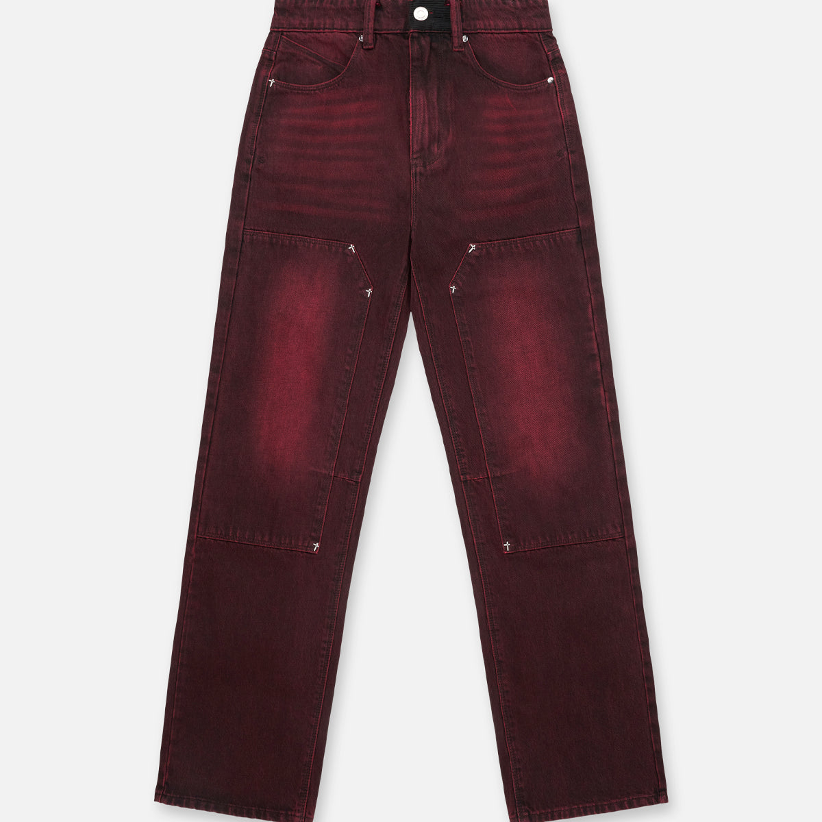 Red Grain Denim Ricardo Straight Leg Jeans with Silver Cross Emblems - Front View | RTA