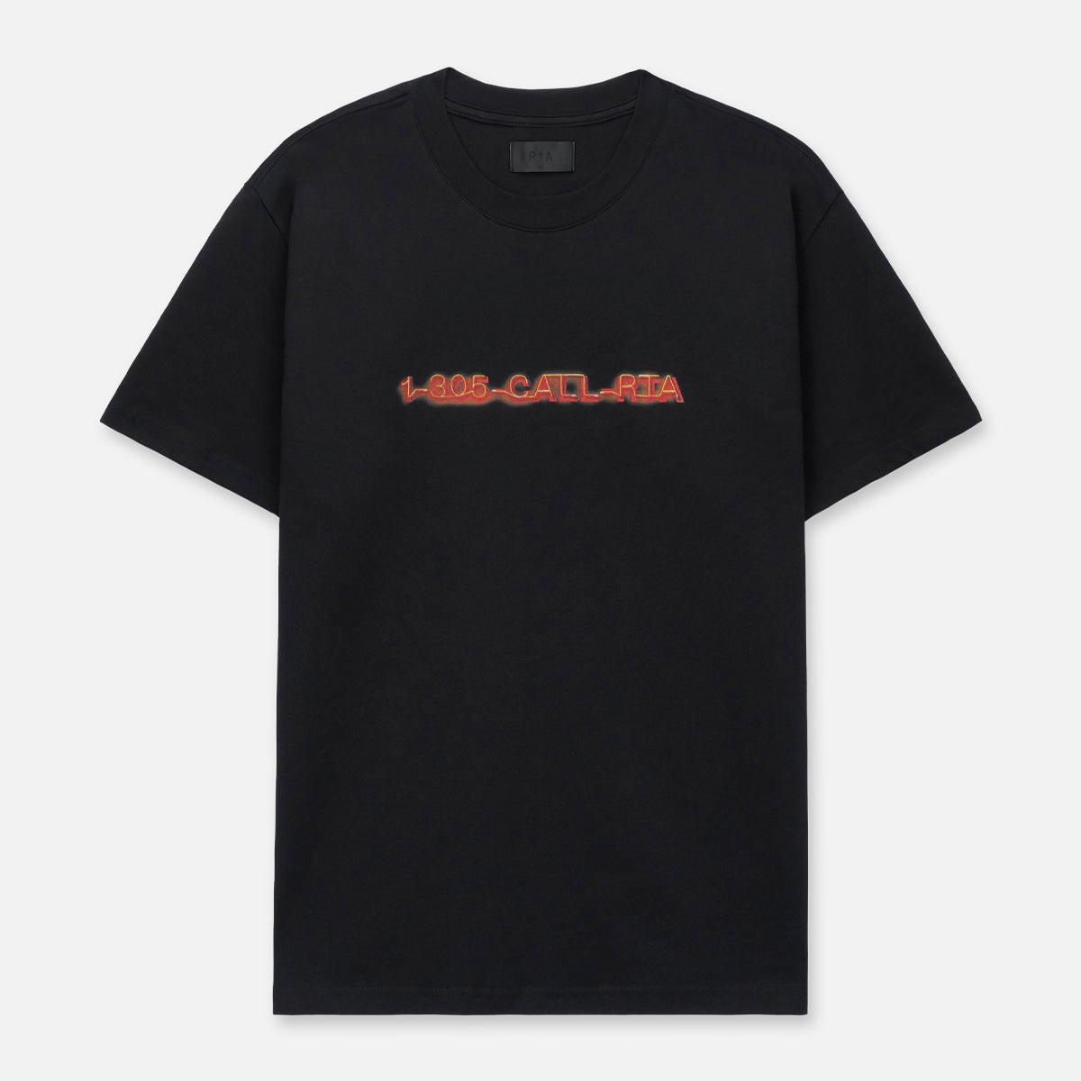 Black Cotton Colin Oversized Tee with Red Neon Call RTA Graphic - Front View | RTA
