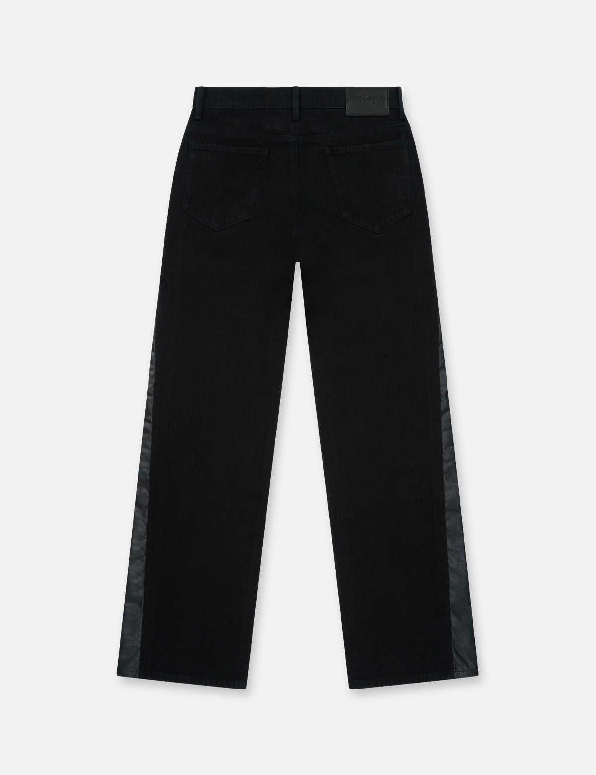 Black Denim Straight Leg Jeans with Snake Print Panels - Back View | RTA