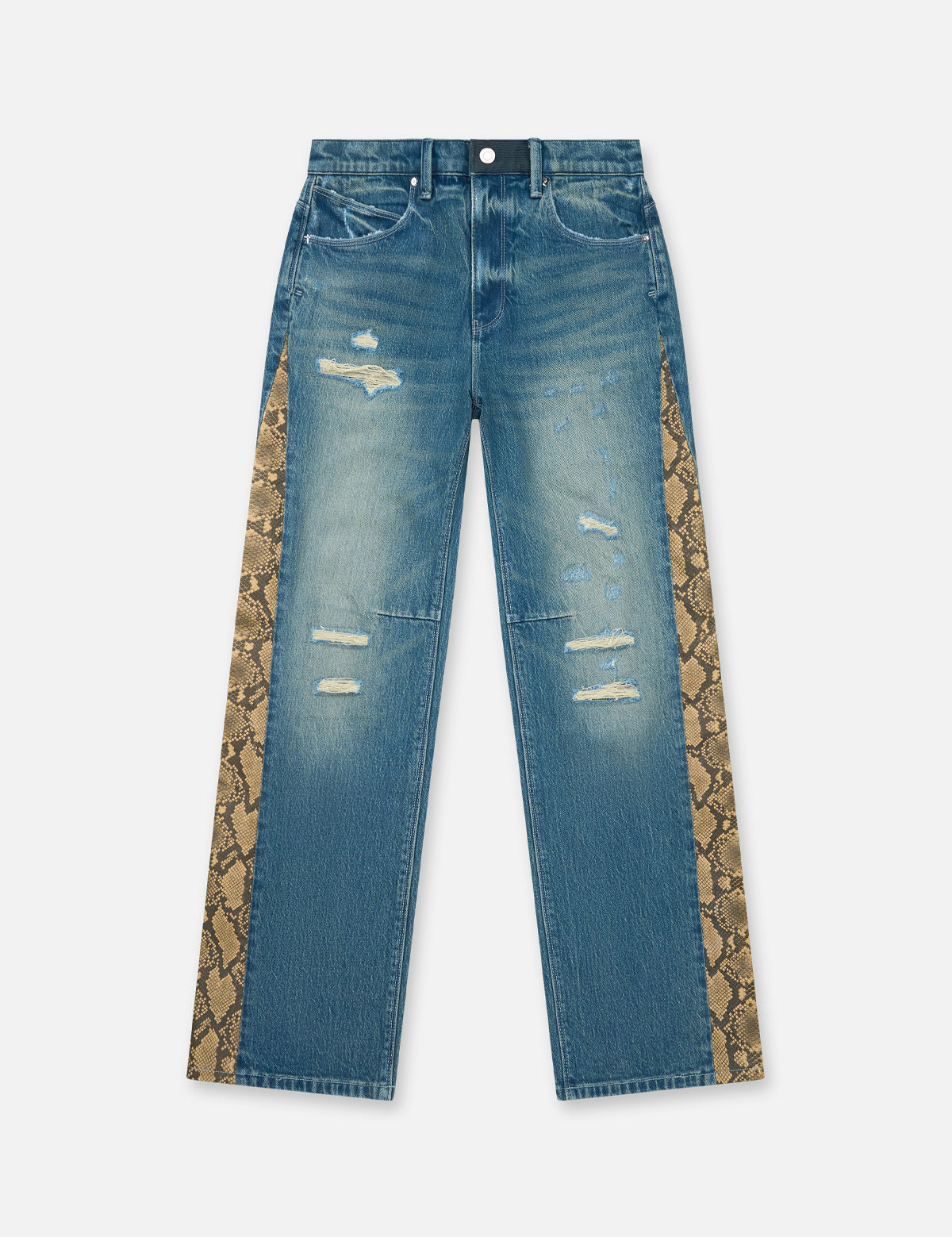 Blue Denim ZED Straight Leg Jeans with Snake Panels - Front View | RTA