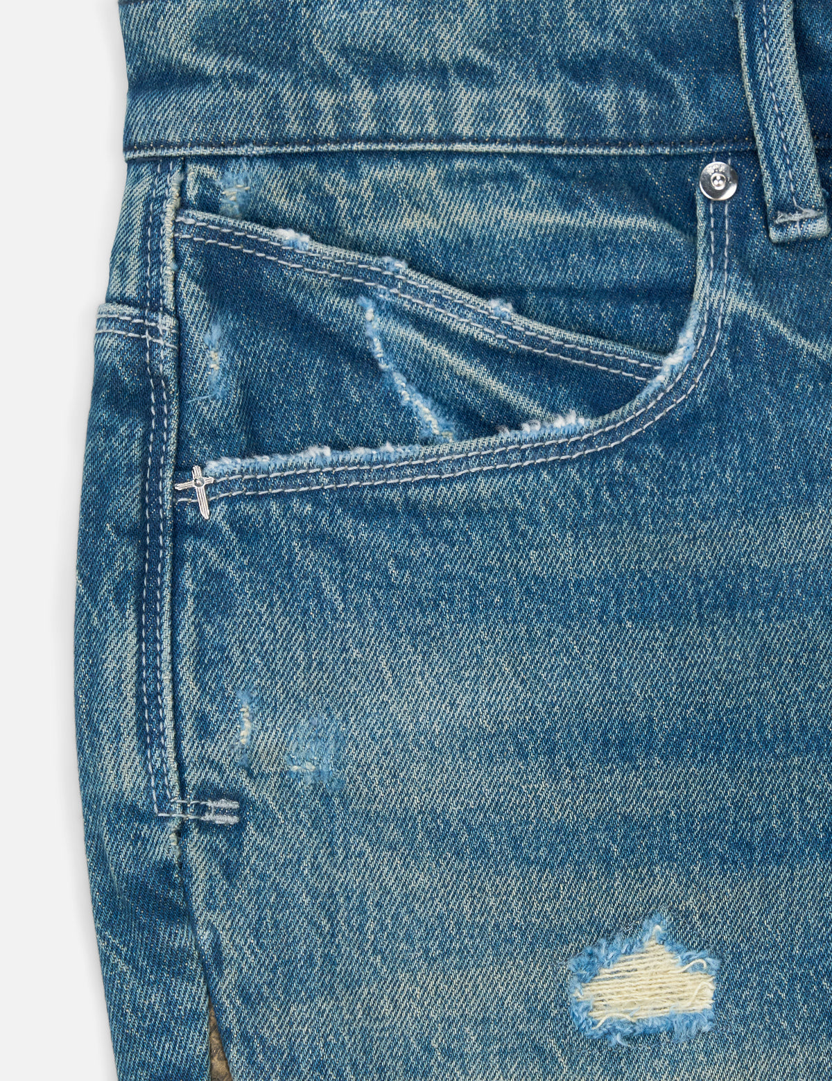Blue Denim ZED Jeans - Distressed Front Pocket Detail | RTA