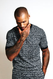 SILK JACQUARD TEE | BLACK LOGO MAZE