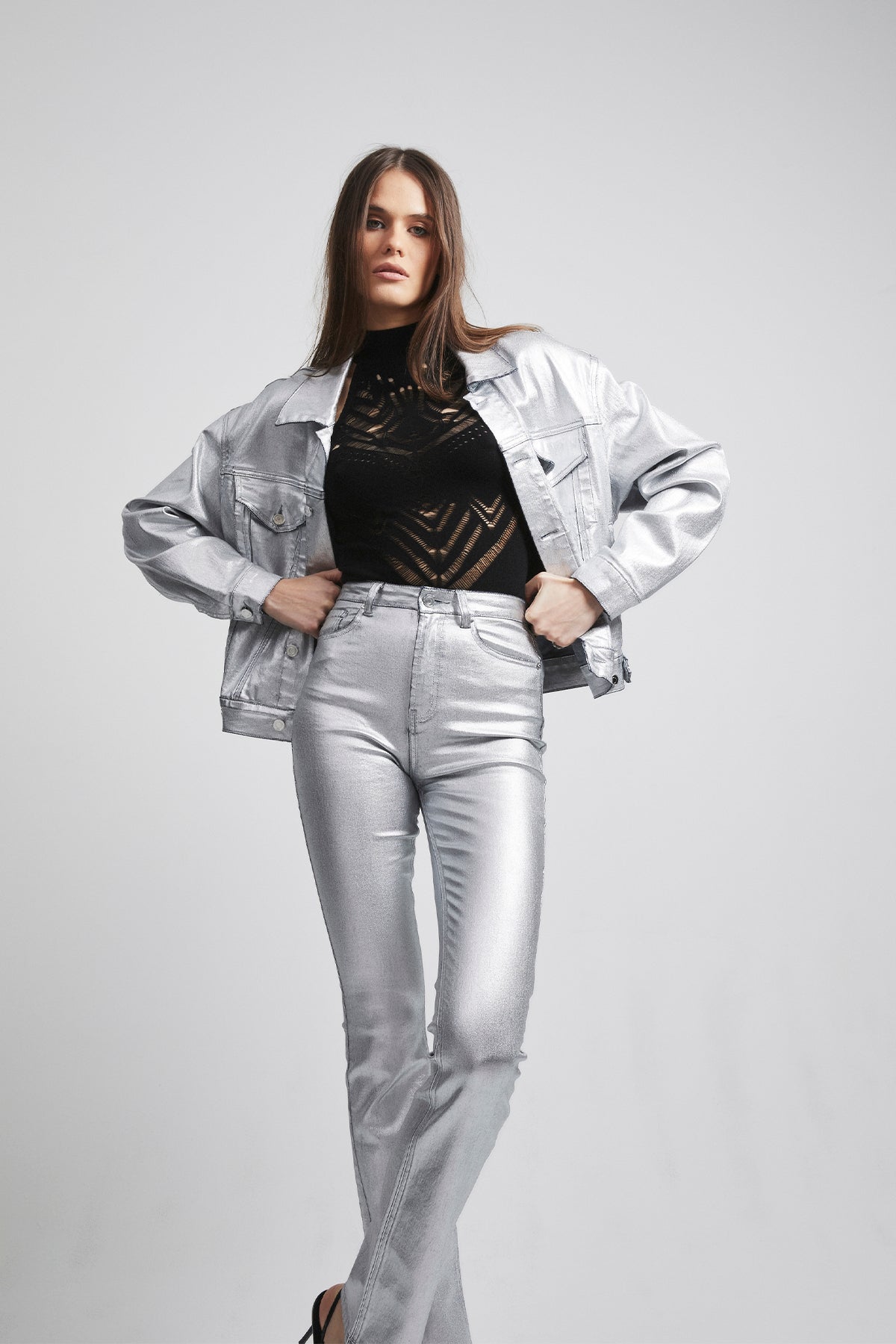 ODETTE SKINNY BOOTCUT JEAN | METALLIC SILVER