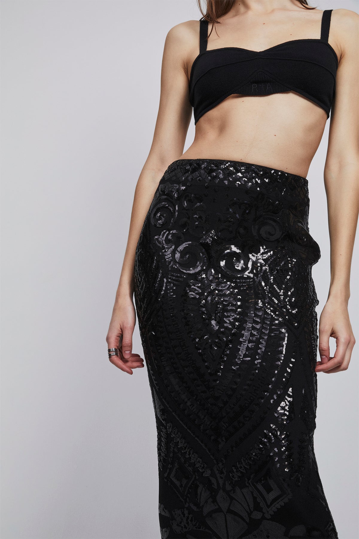 ADELE SEQUIN MAXI SKIRT | BLACK