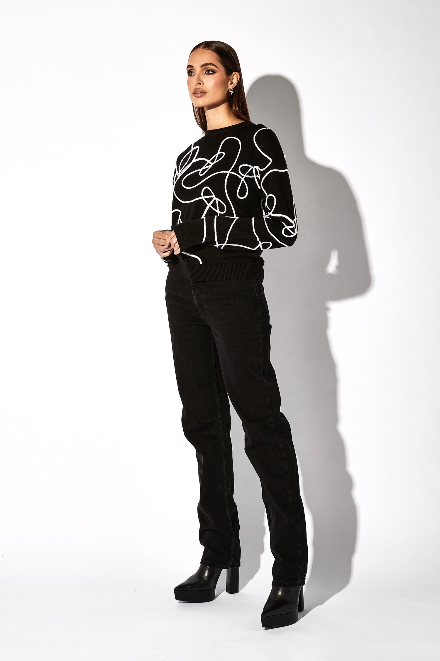 ZARA Bodysuit with Transparent flower design Long Sleeve Black SZL