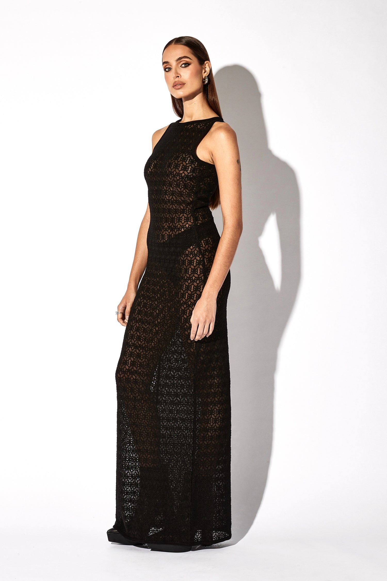 EMBROIDERED MAXI DRESS | BLACK
