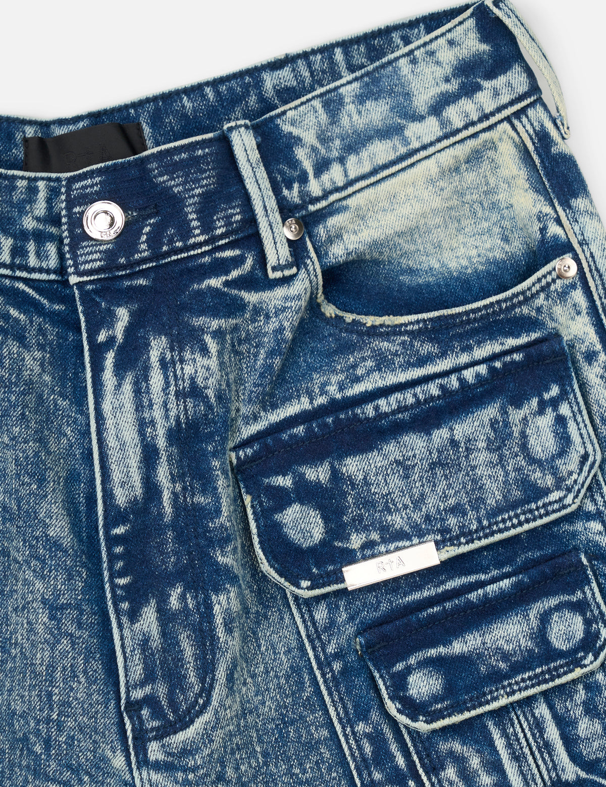 Medium Acid Wash Denim Cargo Jeans - Pocket Detail Close-Up | RTA