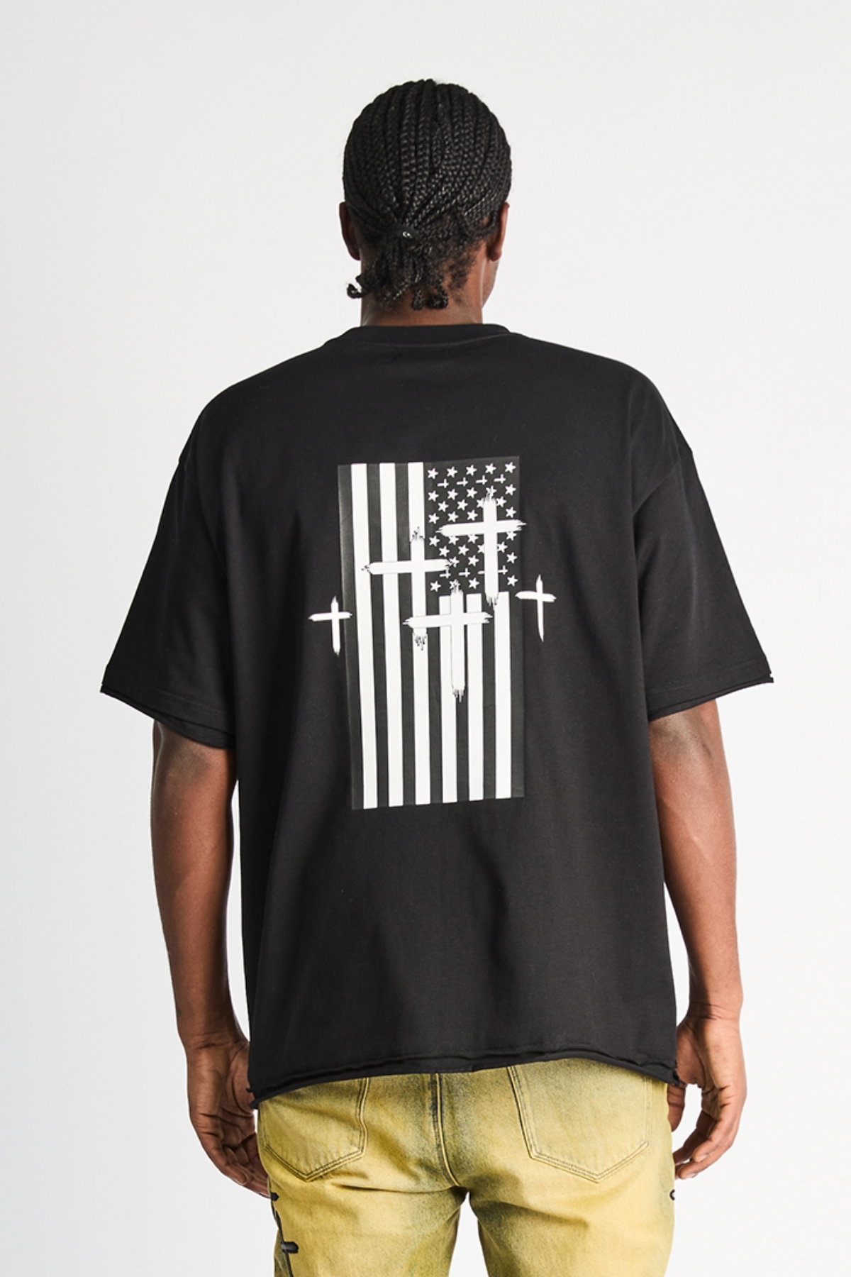 Black Cotton Elian Double Layered Tee - Back Model View | RTA