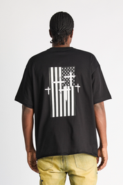 Black Cotton Elian Double Layered Tee - Back Model View | RTA