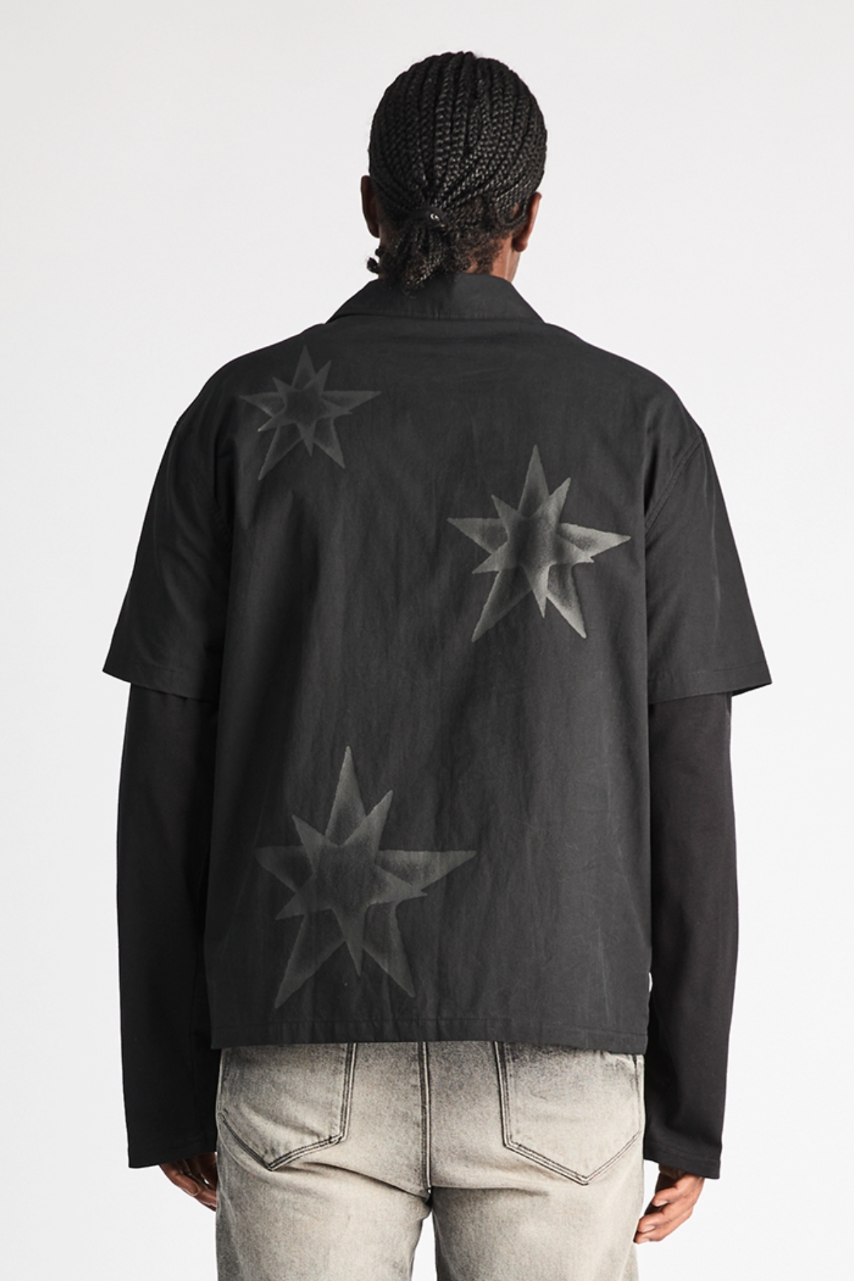 Black Erik Double Layered Shirt with Star Graphics - On Model Back | RTA